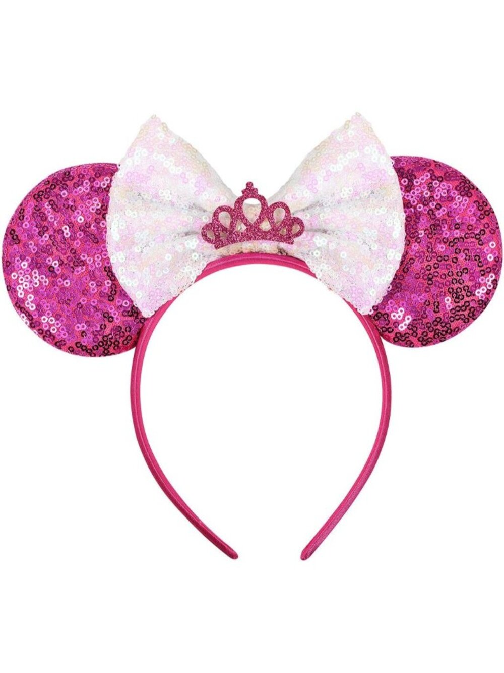 Women Pink White Sequin Handmade Mickey Mouse Headband 2 Pieces